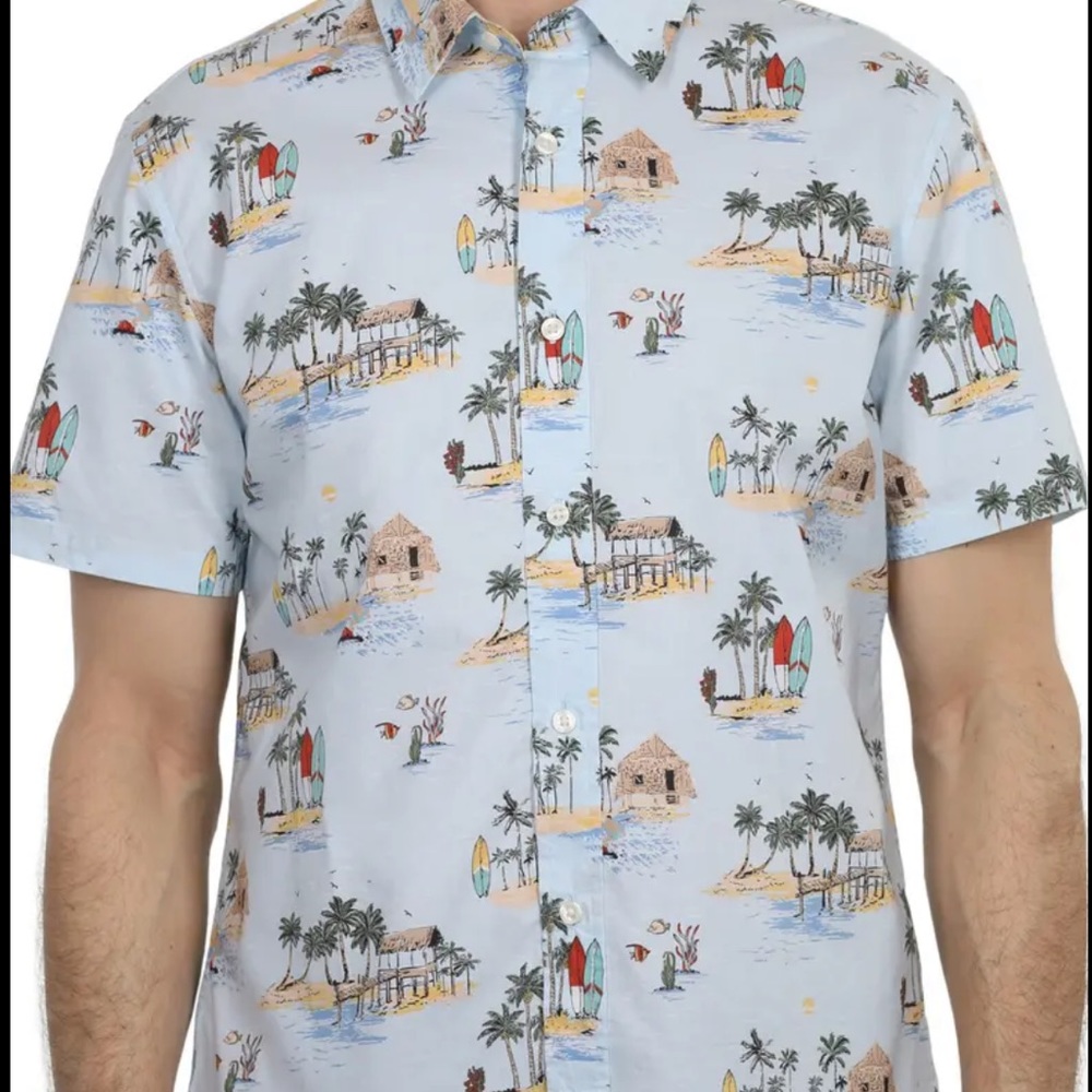 Slate & Stone Button Down Blue Tropical Print Shirt Size Large NWT